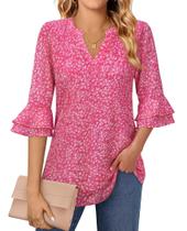 Blusa Uhiger rosa floral feminina de manga 3/4 sem ferro XXXL Blusa Uhiger rosa floral feminina de manga 3/4 sem ferro XXXL