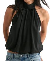 Blusa única Argeousgor de chiffon franzida com bainha preta para mulheres Blusa única Argeousgor de chiffon franzida com bainha preta para mulheres