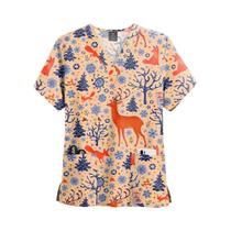 Blusa Unissex De Natal Com Decote V E Manga Curta, Com Bolsos, Para Profissionais De Saúde,