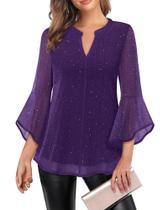 Blusa VALOLIA 2025 Túnica moderna Sparkly Manga 3/4 roxa XXXL