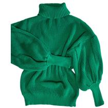 Blusa Verde Folha em Tricot com Detalhes em Mangas Bufantes - Ademar Malhas