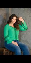 Blusa verde manga longa em tecido poliéster tamanho 46 plus size