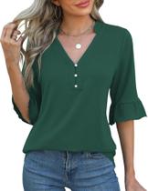 Blusa verde Rapbin para mulheres, elegante, casual, com decote em V