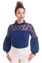 Blusa VerSil Azul Royal com Detalhe em Tule e Manga Balão Tamanho G