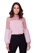 Blusa VerSil Rosa Pó com Detalhe em Tule e Manga Balão Tamanho M