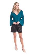 Blusa VerSil Verde Esmeralda com Mangas Flare TM G