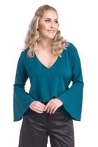 Blusa VerSil Verde Esmeralda com Mangas Flare TM M Blusa VerSil Verde Esmeralda com Mangas Flare TM M