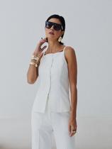 Blusa Via Lessa Abrantes com Botões Frontais Off White Blusa Via Lessa Abrantes com Botões Frontais Off White