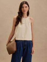 Blusa Via Lessa Cirela com Trança em Viscose Bege Blusa Via Lessa Cirela com Trança em Viscose Bege