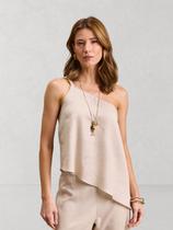 Blusa Via Lessa Cozani Ombro Único em Linho Natural