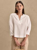 Blusa Via Lessa Malta Manga Bufante em Algodão Off White