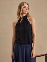 Blusa Via Lessa Siena Gola Alta em Viscose Preta