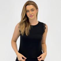 Blusa Via Tricot Modal Regata com Renda Feminina