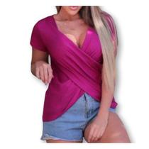 Blusa viscolycra manga curta transpassado casual feminina