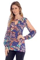 Blusa Viscolycra Manga Longa Vazada Tropical F081
