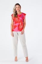 Blusa Viscose Acetinada Estampada Gola Redonda e Manga de Babado Vera Blusa Viscose Acetinada Estampada Gola Redonda e Manga de Babado Vera