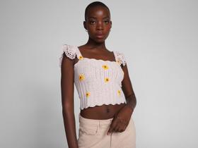 Blusa Vista Magalu Crochê Cropped Mini Flores Blusa Vista Magalu Crochê Cropped Mini Flores
