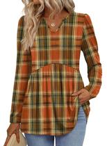 Blusa WIHOLL Fall 2025 para mulheres, manga comprida, decote em V, marrom, xadrez