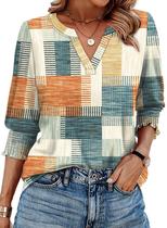 Blusa WIHOLL para mulheres, manga 3/4, decote em V, elegante e casual