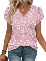 Blusa WIHOLL Rosa com Poás Florais e Decote V XL