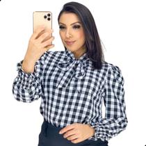 Blusa Xadrez Feminina Manga Longa Bufante Princesa Gola Laço Blusa Xadrez Feminina Manga Longa Bufante Princesa Gola Laço