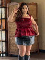 Blusa Xadrez Feminina Plus Size Cropped e Bata Ajustável Confortável Moda Festa Junina São João