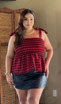 Blusa Xadrez Plus Size Cropped Ciganinha Bata Soltinha Alça Regata Ajustável Festa Junina