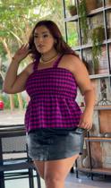 Blusa Xadrez Plus Size Cropped Ciganinha Bata Soltinha Alça Regata Ajustável Festa Junina