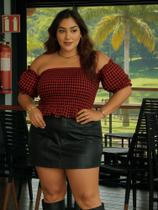 Blusa Xadrez Plus Size Cropped Ciganinha Bata Soltinha Alça Regata Ajustável Festa Junina