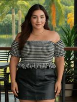 Blusa Xadrez Plus Size Cropped Ciganinha Bata Soltinha Alça Regata Ajustável Festa Junina