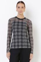 Blusa xadrez preto manga longa em tule c/ forro 94%viscose 6%elastano det. 100%poliéster