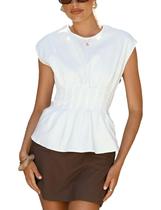 Blusa Yegthou Peplum Top de manga curta branca de verão para mulheres