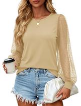 Blusa YUCOLEN de chiffon de manga comprida para mulheres, cáqui claro Blusa YUCOLEN de chiffon de manga comprida para mulheres, cáqui claro
