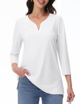 Blusa YUCOLEN Summer de manga 3/4 com decote em V para mulheres, branca, tamanho M