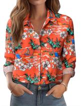 Blusa Zeagoo com estampa floral havaiana de manga comprida para mulheres Blusa Zeagoo com estampa floral havaiana de manga comprida para mulheres