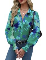 Blusa Zeagoo de manga comprida estampada com botões para mulher GG