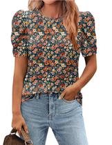 Blusa Zeagoo elegante com estampa floral de manga bufante para mulheres Blusa Zeagoo elegante com estampa floral de manga bufante para mulheres