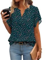 Blusa Zeagoo Feminina Decote V Manga Curta Casual Blusa Zeagoo Feminina Decote V Manga Curta Casual