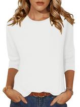 Blusa Zeagoo feminina, manga 3/4, gola redonda, túnica branca