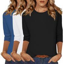 Blusa Zeagoo Summer para mulheres, manga 3/4, pacote com 3 blusas 2025 Blusa Zeagoo Summer para mulheres, manga 3/4, pacote com 3 blusas 2025