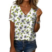 Blusa Zhyaj com estampa floral, decote em V, botões e manga curta