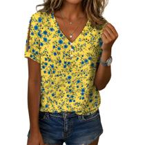 Blusa Zhyaj estampada floral com decote em V, casual e soltinha