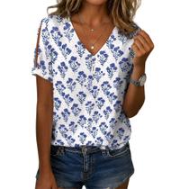 Blusa Zhyaj Summer com estampa floral boho solta para mulheres Blusa Zhyaj Summer com estampa floral boho solta para mulheres