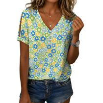 Blusa Zhyaj Summer com estampa floral boho solta para mulheres Blusa Zhyaj Summer com estampa floral boho solta para mulheres