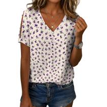 Blusa Zhyaj Summer com estampa floral boho solta para mulheres Blusa Zhyaj Summer com estampa floral boho solta para mulheres
