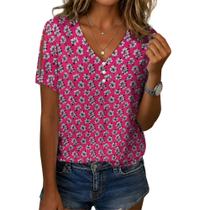 Blusa Zhyaj Summer com estampa floral boho solta para mulheres Blusa Zhyaj Summer com estampa floral boho solta para mulheres