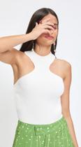 Blusa Zinco Decote Redondo Cavada Tricot Off White