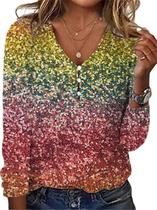 Blusa ZOCANIA Bohemian Floral com botões e decote em V para mulheres Blusa ZOCANIA Bohemian Floral com botões e decote em V para mulheres
