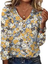 Blusa ZOCANIA Bohemian Floral com botões e decote em V para mulheres Blusa ZOCANIA Bohemian Floral com botões e decote em V para mulheres
