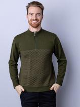 Blusão 1/2 fecho com jacquard Blusão 1/2 fecho com jacquard